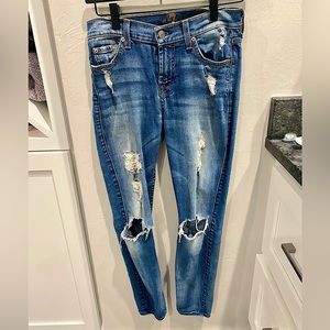 7 for all man kind distressed skinny jeans, size 25
